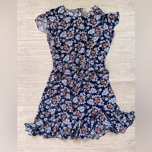 LOFT Navy Floral Ruffle Mini Dress